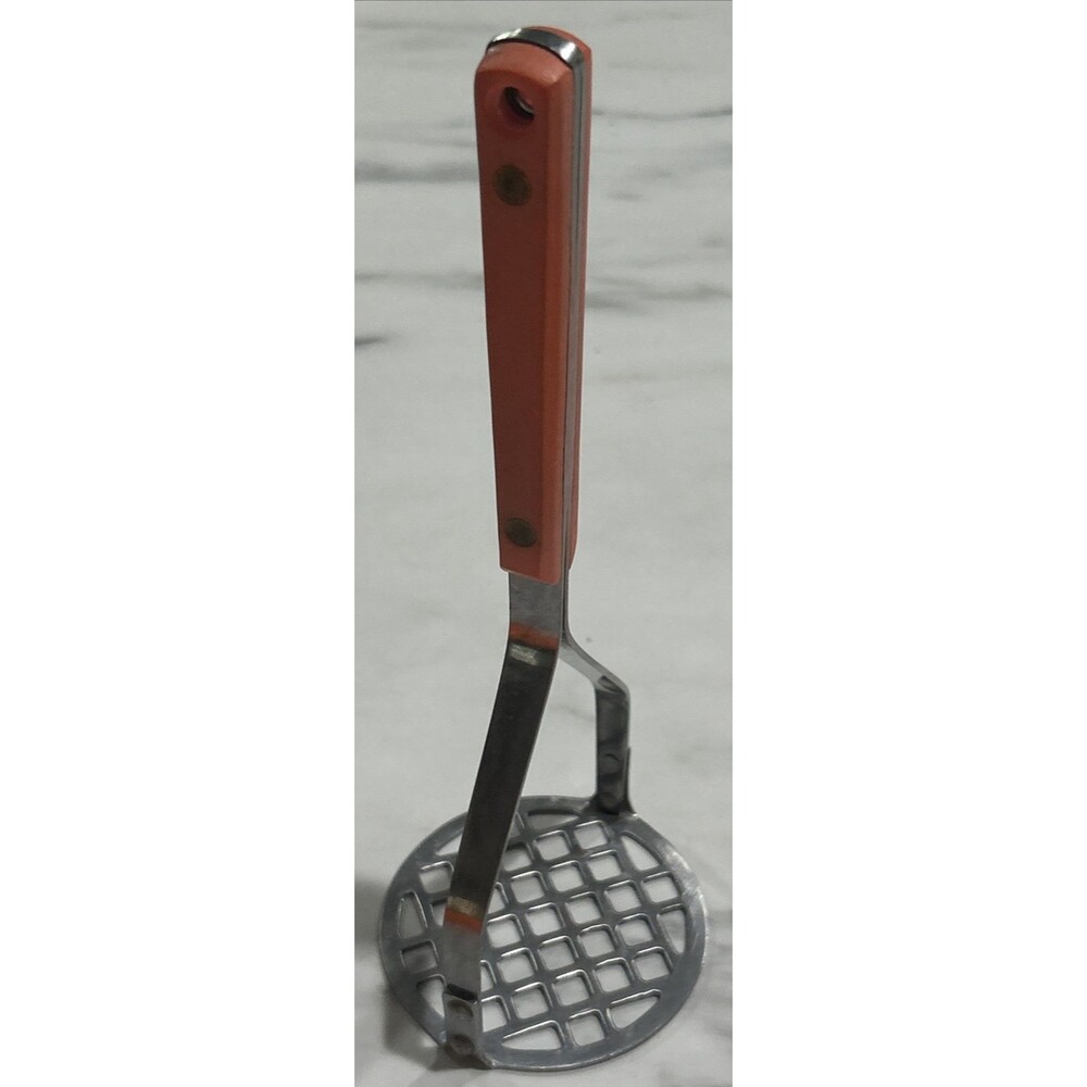 Vintage Potato Masher Stainless Stell Japan Pink Handle Country Kitchen Holiday